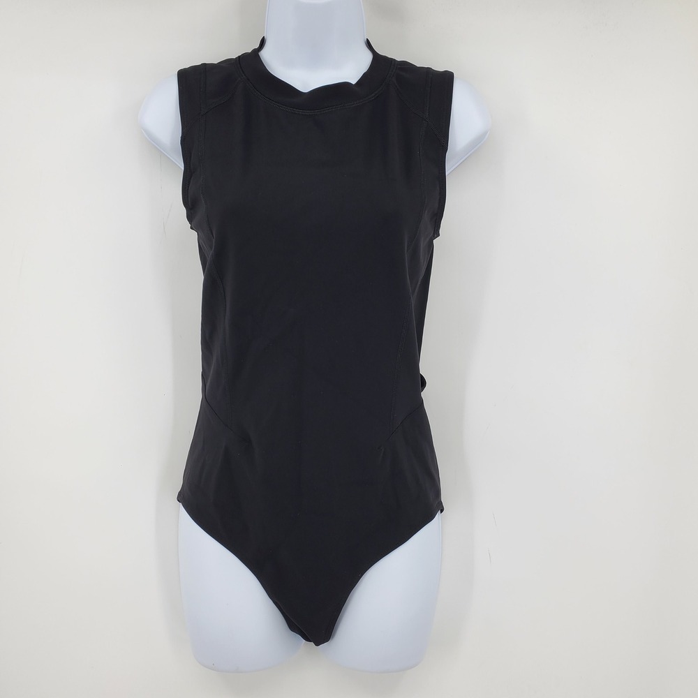 Lululemon Sleeveless High Neck Back Zip Athletic Bodysuit Black Swimsuit Active